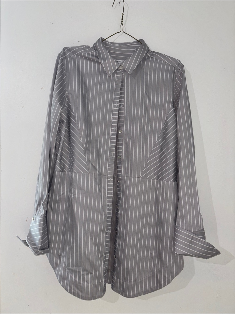 NYC Gray Pinstripe Button-Front Dress Shirt